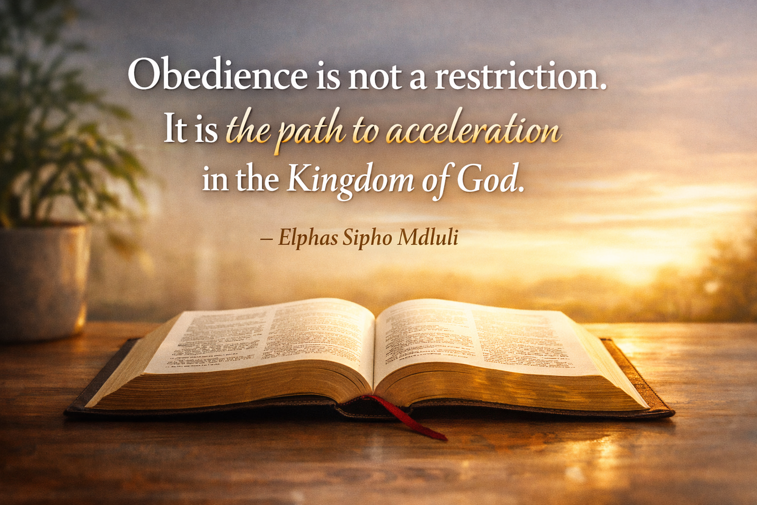 Open Bible in gentle natural light symbolising obedience, alignment with God’s voice, and steady spiritual advancement.